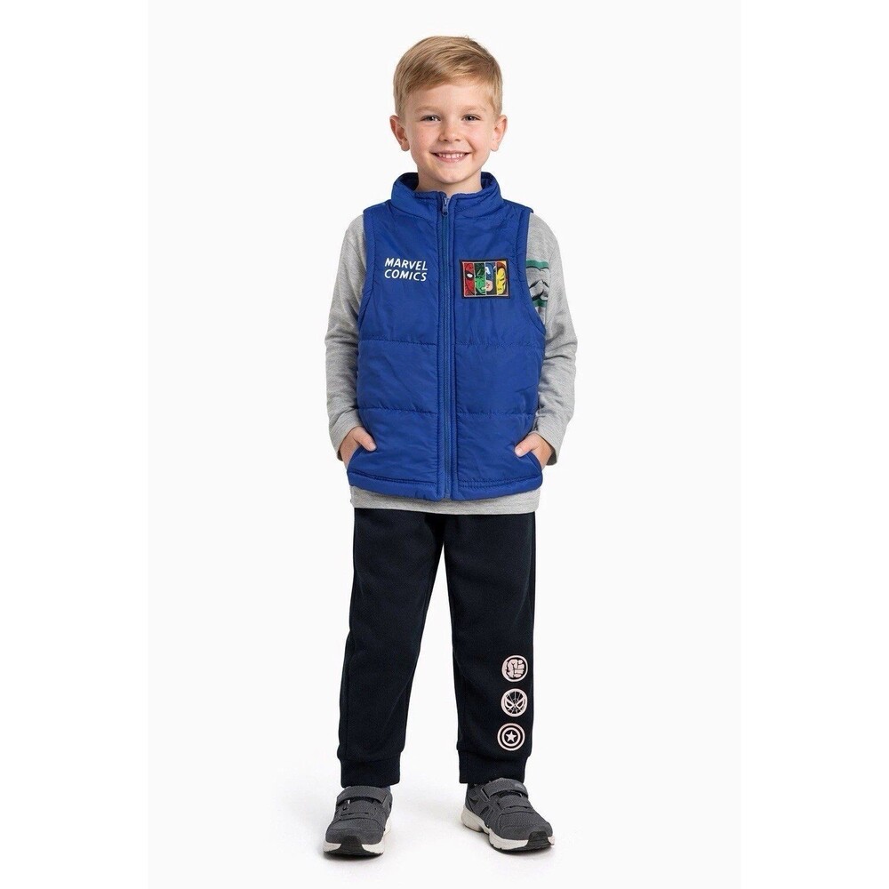 Marvel Boy’s Size 6 3 pc Set Blue Puffer Vest Shirt Pants Avengers Superhero